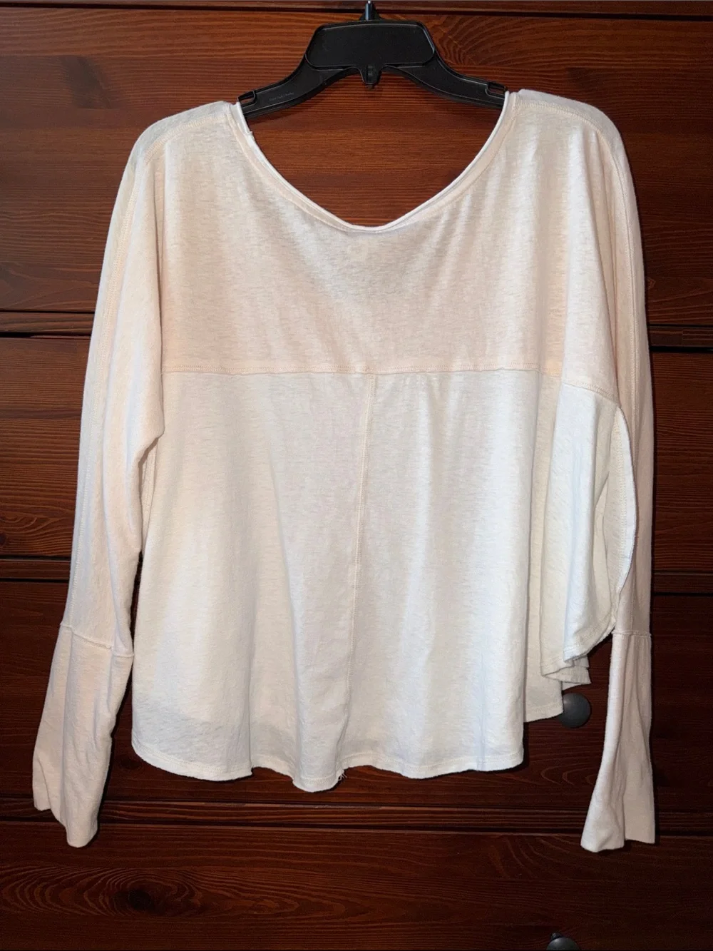 We The Free Cloud Nine Ivory / Light Pink Relaxed Scoop-Neck Long-Sleeve Top S